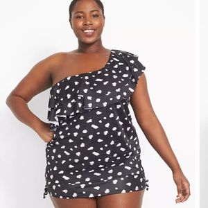 Relaxed One-Shoulder Ruffled No-Wire Swim Tankini